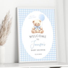 Välkomsthälsning för Blue Nalle Balloon Bow Baby S Poster