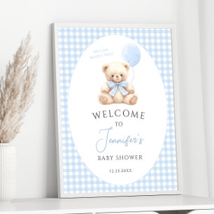 Välkomsthälsning för Blue Nalle Balloon Bow Baby S Poster
