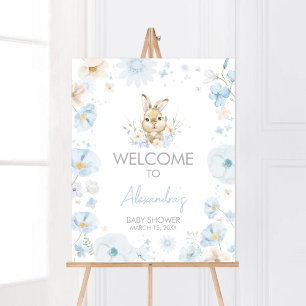 Välkomsthälsning för Blue Nåt Bunny Rabbit Baby Sh Poster