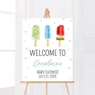 Välkomsthälsning för Blue Popsicle Baby Shower Poster