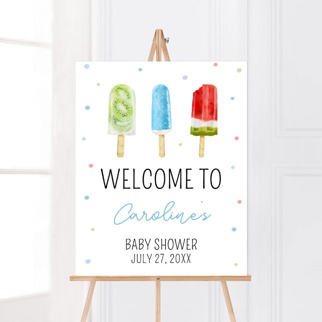 Välkomsthälsning för Blue Popsicle Baby Shower Poster (Ready to Pop Baby Shower Welcome Sign)