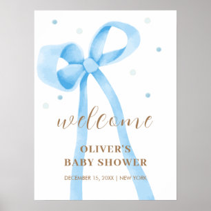 Välkomsthälsning för Blue Simple Polka Dot Bow Bab Poster