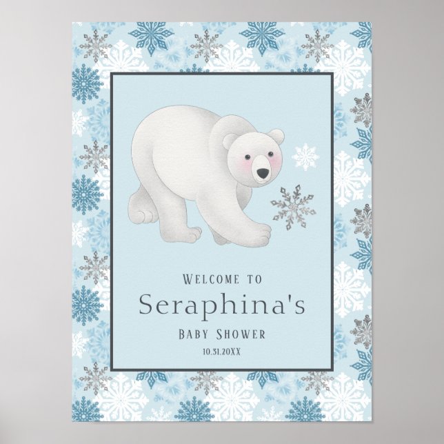 Välkomsthälsning för Blue Winter Polar Bear Baby S Poster (Framsidan)