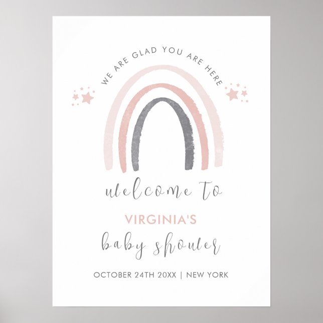Välkomsthälsning för Boho Rainbow Baby Shower med  Poster (Framsidan)