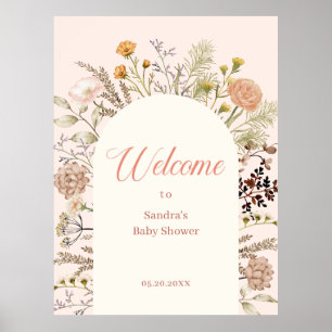 Välkomsthälsning för Boho Watercolor WildblomBaby Poster