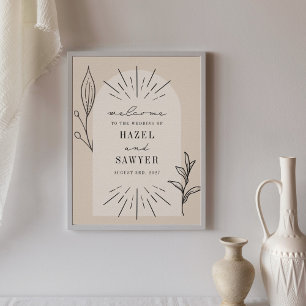 Välkomsthälsning för botaniskt konturskript Tan Br Poster