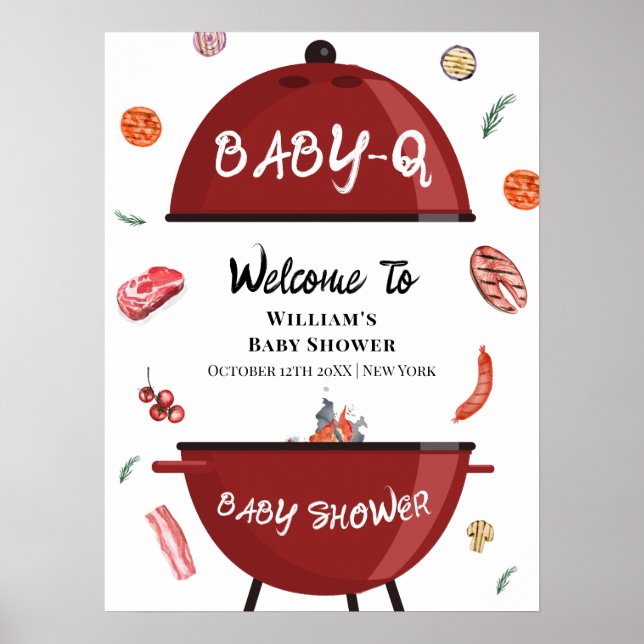 Välkomsthälsning för BQ Baby Shower för modern bak Poster (Framsidan)