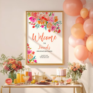 Välkomsthälsning för Bright Blommigt med fet hand- Poster