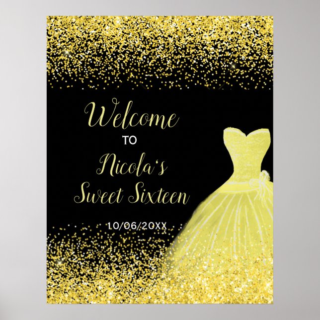 Välkomsthälsning för Bright Gult Dress Faux Glitte Poster (Framsidan)