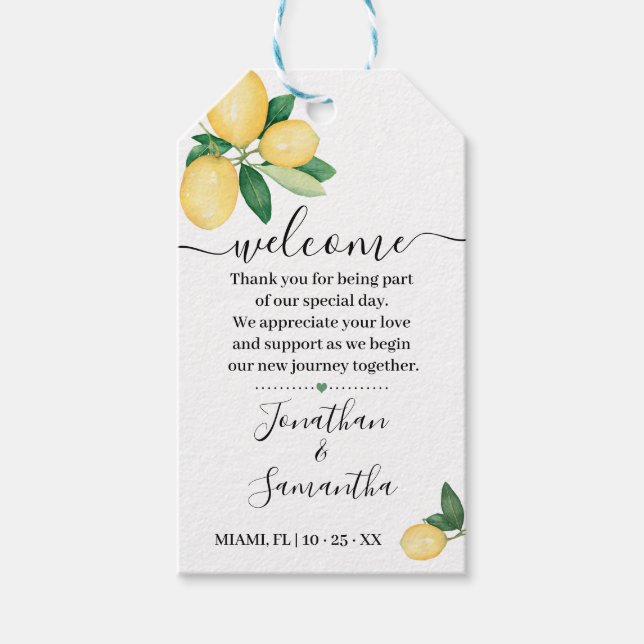 Välkomsthälsning för bröllop presentetikett (Framsidan)