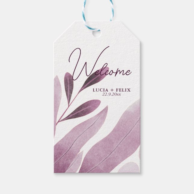 Välkomsthälsning för Burgundy Big Löv Bröllop Presentetikett (Framsidan)