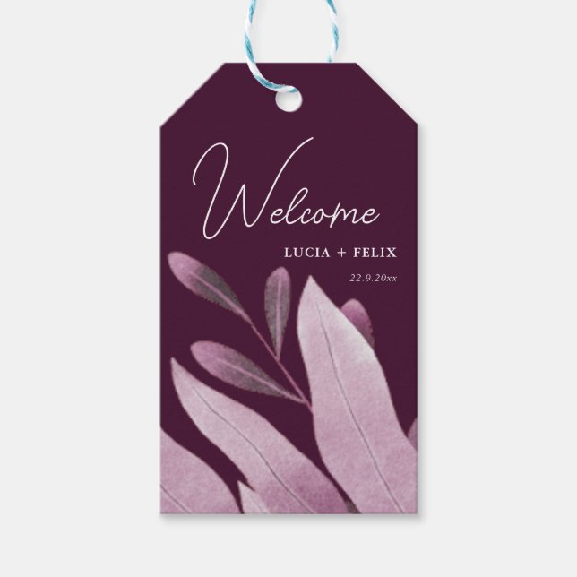 Välkomsthälsning för Burgundy Big Löv Bröllop Presentetikett (Framsidan)