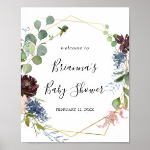 Välkomsthälsning för Burgundy Guld Geometric Baby Poster