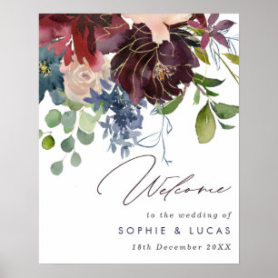 Välkomsthälsning för Burgundy & Navy Blommigt Fall Poster