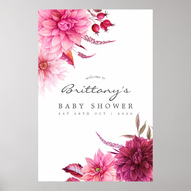 Välkomsthälsning för Burgundy och  höstbabydusch Poster (Framsidan)