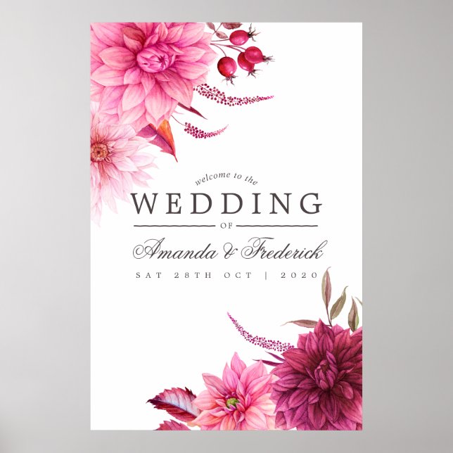 Välkomsthälsning för Burgundy och  höstblomma Poster (Framsidan)