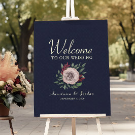 Välkomsthälsning för Burgundy och Navy Blue Blommi Poster
