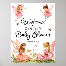 Välkomsthälsning för Charming Rosa Älvors Woodland Poster