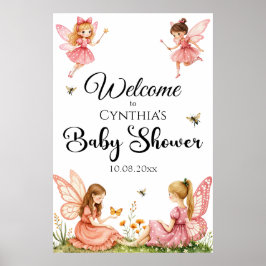 Välkomsthälsning för Charming Rosa Älvors Woodland Poster