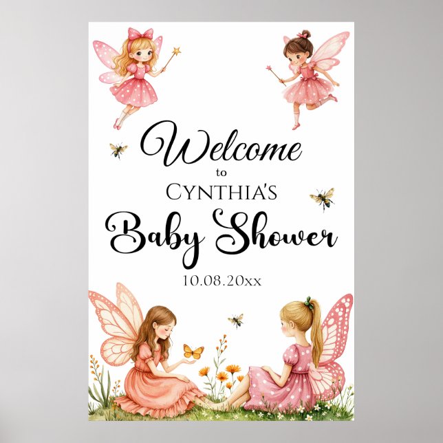 Välkomsthälsning för Charming Rosa Älvors Woodland Poster (Framsidan)