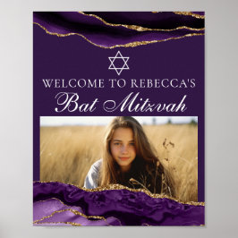 Välkomsthälsning för chic Lila Guld Bat mitzvah Ph Poster