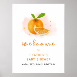 Välkomsthälsning för Citrus Baby Shower med minima Poster