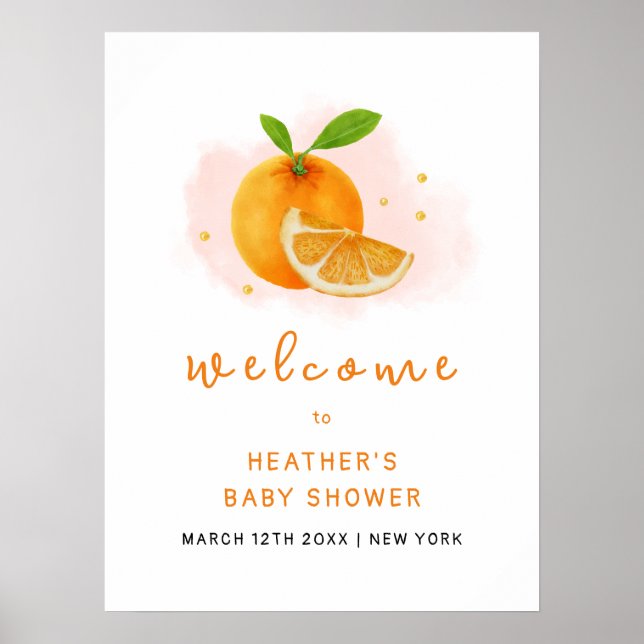 Välkomsthälsning för Citrus Baby Shower med minima Poster (Framsidan)