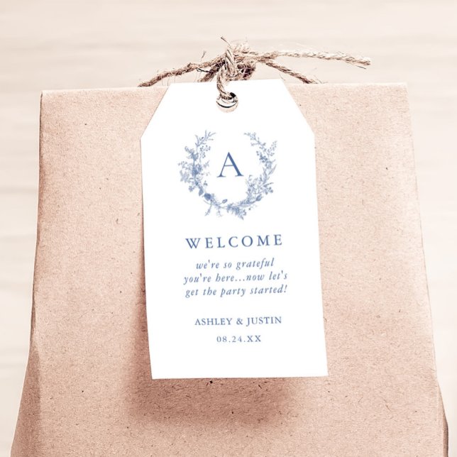 Välkomsthälsning för Classic Chinoiserie Blue Mono Presentetikett (Skapare uppladdad)