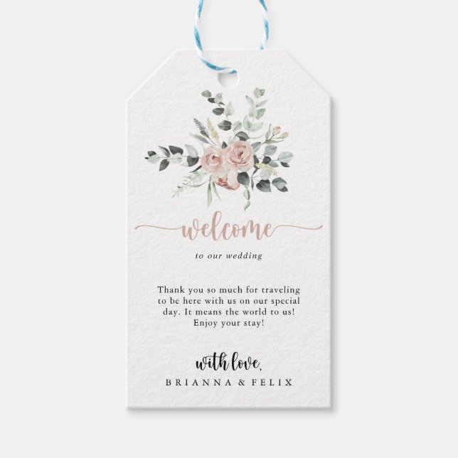 Välkomsthälsning för Classic Dusty Rosa ros Blommi Presentetikett (Framsidan)