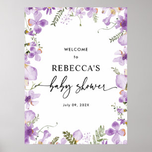 Välkomsthälsning för Cute Lilac Wildblommor Baby S Poster