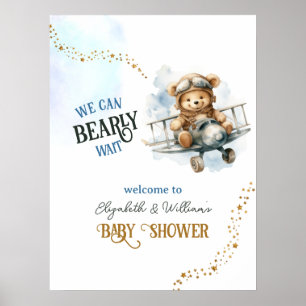 Välkomsthälsning för Cute Nalle Airplane Pojke Sho Poster