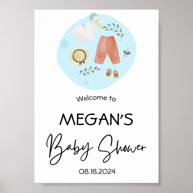 Välkomsthälsning för Cute Simple Clothes Blue Baby Poster (Framsidan)