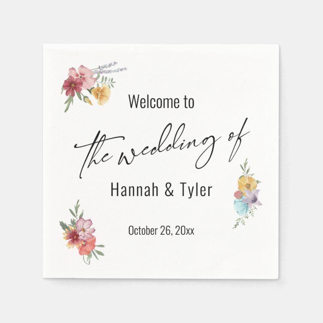 Välkomsthälsning för den flerfärgade vattenfärgen  pappersservett (Framsidan)