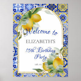 Välkomsthälsning för den italienska blåa plattform poster