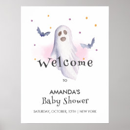 Välkomsthälsning för den lilla Boo Halloween-babyd Poster