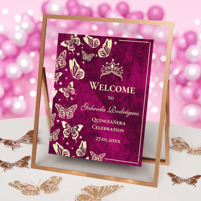 Välkomsthälsning för den moderna Rosan Guld 15:e f Poster (Modern Pink Gold 15th Birthday Quinceañera Welcome Poster)