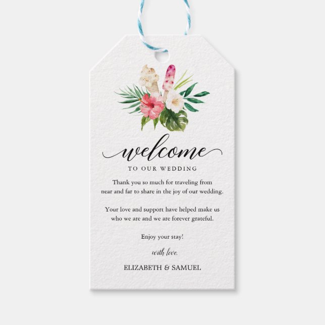 Välkomsthälsning för den tropiska Handflatan-Glass Presentetikett (Framsidan)