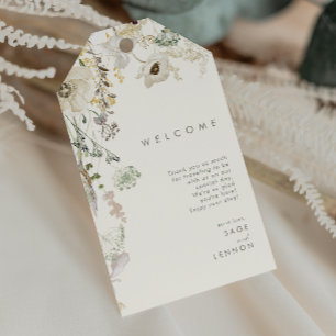 Välkomsthälsning för den vita blomman Meadow Ivory Presentetikett