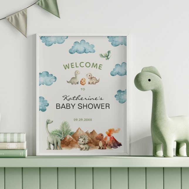 Välkomsthälsning för Dinosaur Hatching snart Baby  Poster (Skapare uppladdad)
