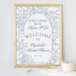 Välkomsthälsning för Dusty Blue Blommigt Toile Fra Poster