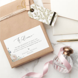 Välkomsthälsning för Dusty Blue Garden Blommigt Rektangulärt Klistermärke