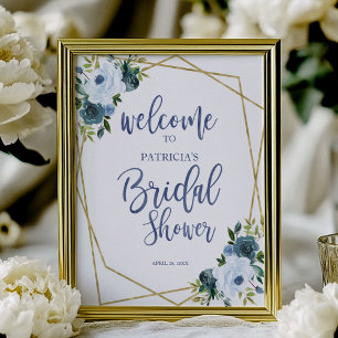 Välkomsthälsning för Dusty Blue Guld Blommigt Möhi Poster