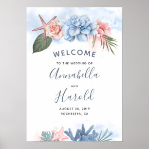 Välkomsthälsning för Dusty Blue och Beach Wedding Poster