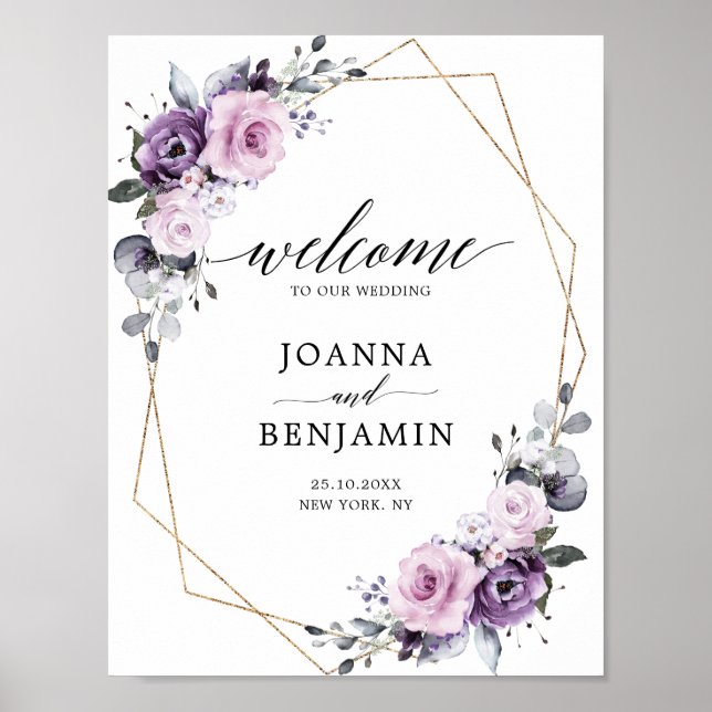 Välkomsthälsning för Dusty Lila Blooms Geometric B Poster (Framsidan)
