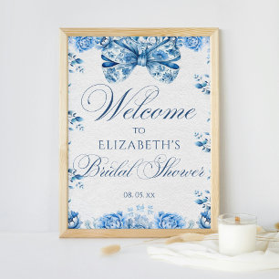 Välkomsthälsning för elegant Blue Blommigt Bow Toi Poster