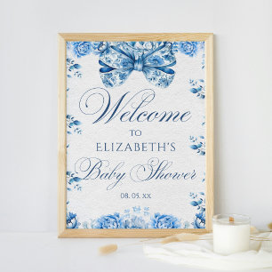 Välkomsthälsning för elegant Blue Blommigt Bow Toi Poster