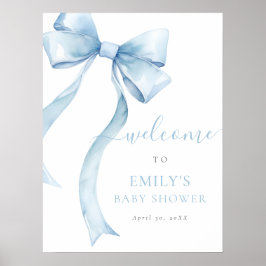 Välkomsthälsning för elegant Blue Coquette Bow Boy Poster
