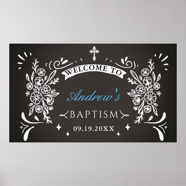 Välkomsthälsning för elegant Chalkboard Baptism Poster (Framsidan)