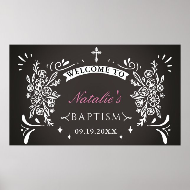 Välkomsthälsning för elegant Chalkboard Baptism Poster (Framsidan)