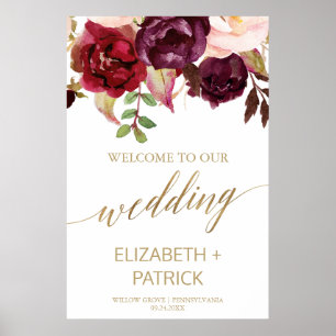 Välkomsthälsning för elegant Guld Calligraphy Blom Poster